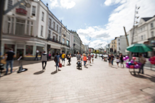 Pedestrians walking in town centre